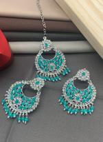 Sky Blue Meenkari Earrings With Maang Tikka